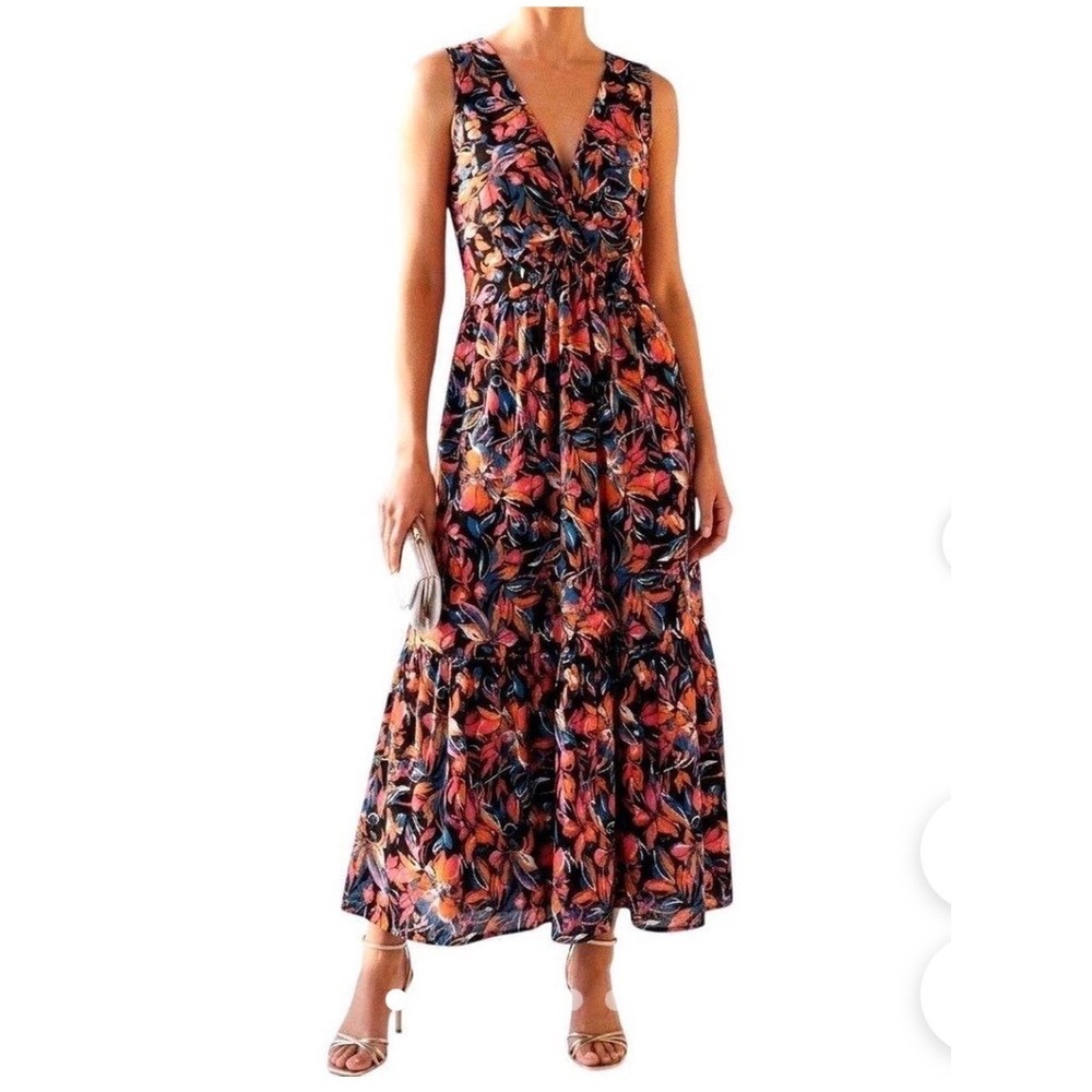 French Connection Floral Twist Front Cotton Maxi Dress Sleeveless XL‎ Pockets
